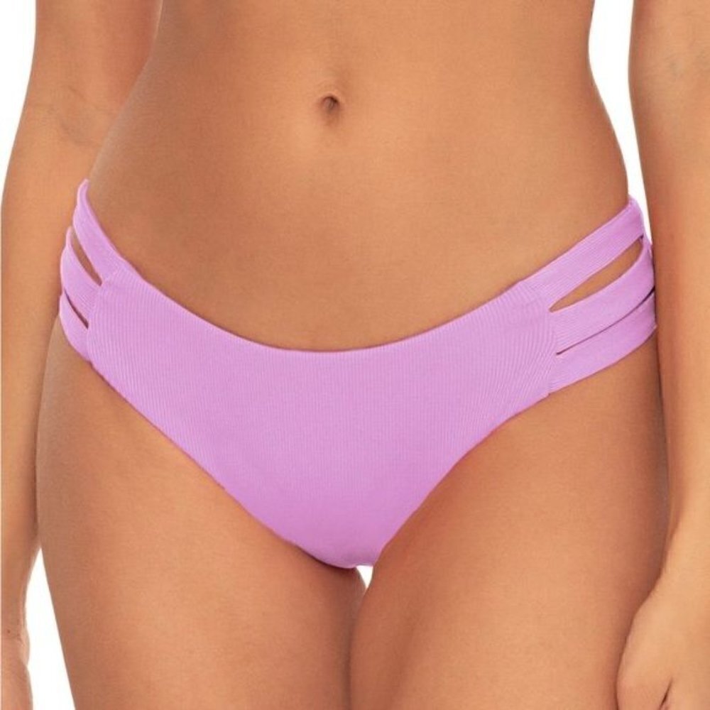 New Becca Presley Jordan Ribbed Tab Side Hipster Bikini Bottom Ombre Lilac Sz M